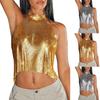 Женский металлический топ на бретелях с пайетками, сверкающий жилет с бриллиантами на шее