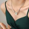 Personalized Ethnic Style Natural Freshwater Pearl Necklace Chinese Style Jade Pendant Titanium Steel Thick Chain Collarbone Chain Jewelry
