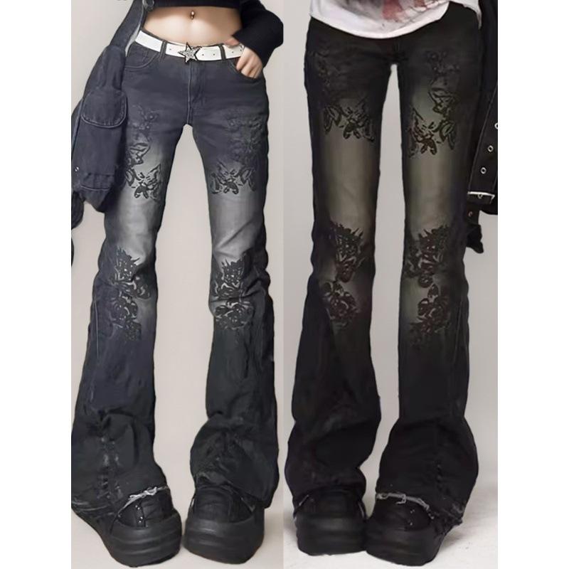 Утягивающие джинсы с высокой посадкой Y2K в американском стиле микроклеш женские больших размеров эластичные дизайнерские продвинутые брюки-клеш