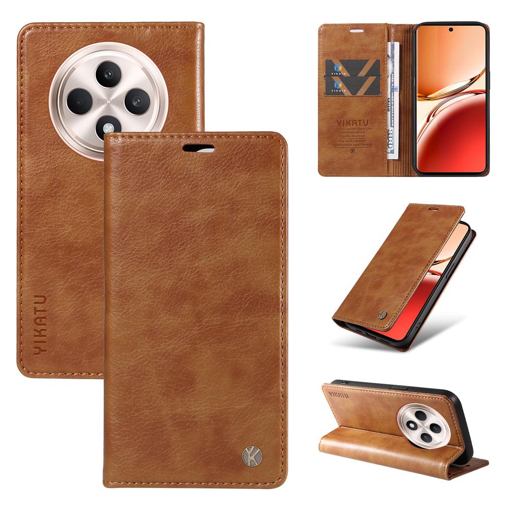 For Oppo Reno12 F 4G Case Wallet Litchi Grain Leather Phone Cover Magnetic Auto-Absorbed