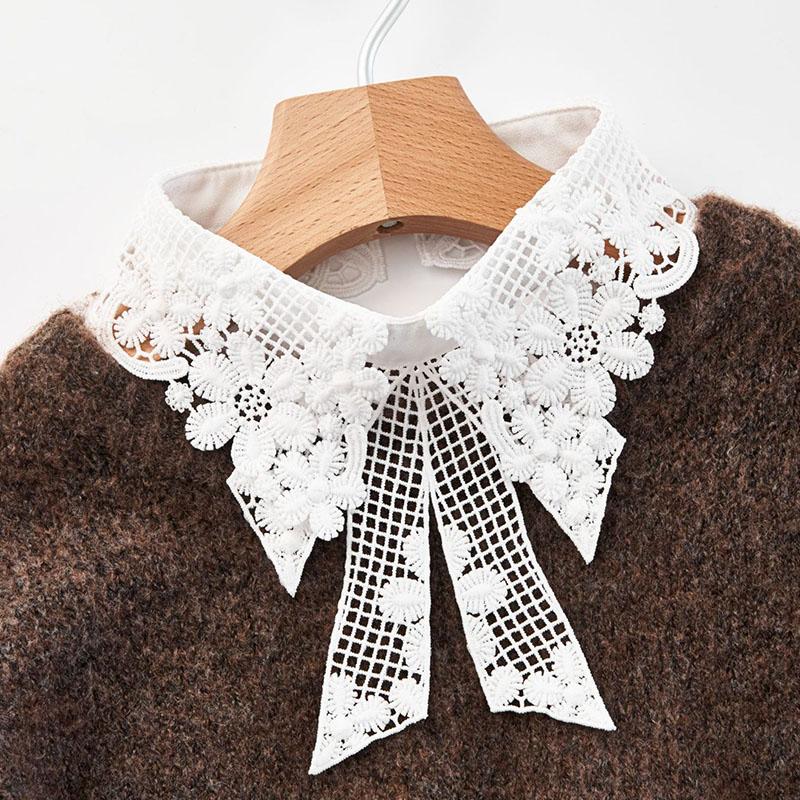 Vintage Embroidery Fake Collar For Women White Lace Hollow False Detachable Collar Lapel Shirt Tie Necklace Clothes Accessory