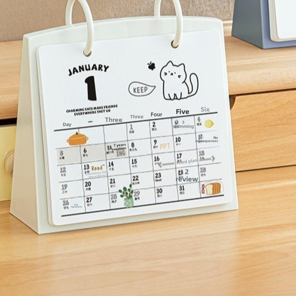 Plastic Daily Planner Cartoon Table Planner Photography Props Standing Flip Calendar Home