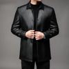 New Autumn and Winter Velvet Thickened Mid-length Leather Suit Collar PU Leather Coat Men's Leather Windbreaker Jacket
