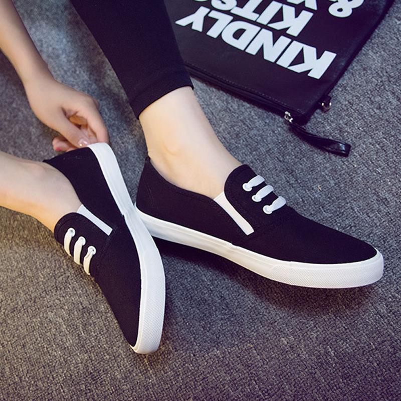 Fashion New All Black Slip-on Women's Casual Shoes Women's Canvas Shoes Loafers Shoes Work Shoes Sneakers Women