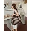 Tote Bag Knitting Bag Knitting Bag Large Capacity Tote All-in-one Shoulder Bag Striped Women's Bag