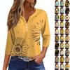 Жен. Футболка Футболка С принтом Пуговицы Рукав 3/4 Повседневные Выходные Мода Классический Классический V-образный вырез Обычный Верх