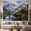 Vintage Mountain Goat Tapestry Forest River Wall Hanging Boho Room Decor Nature Landscape Wild Animal Fabric Tapestries