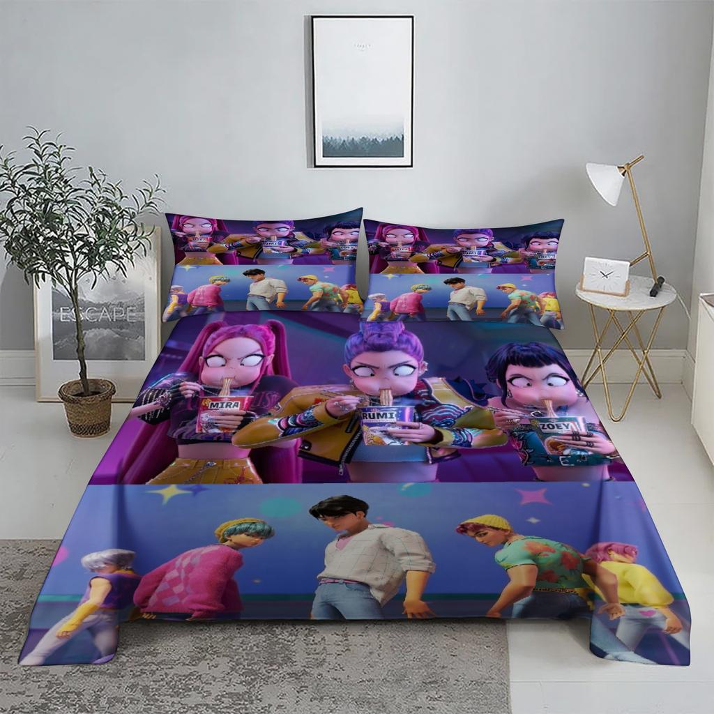 Mira D-Demon Hunters K-pop Комплект простыней 3D-принт Простыня с наволочкой Постельное белье Размер King Queen
