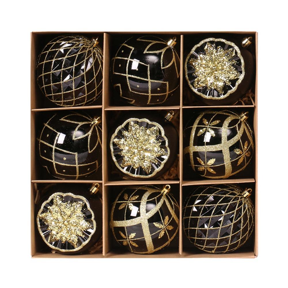 9pcs 10cm Painted Christmas Balls Set Plastic DIY Electroplated Hanging Balls Elegant Cartoon Merry Christmas Decor