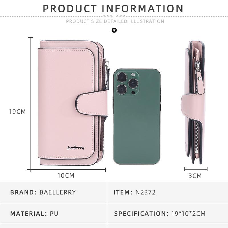 Baellerry Мужской и женский длинный кошелек на кнопке кошелек с несколькими отделениями для карт бумажник тройного сложения футляр для купюр унисекс сумка для сотового телефона на молнии кошелек для монет