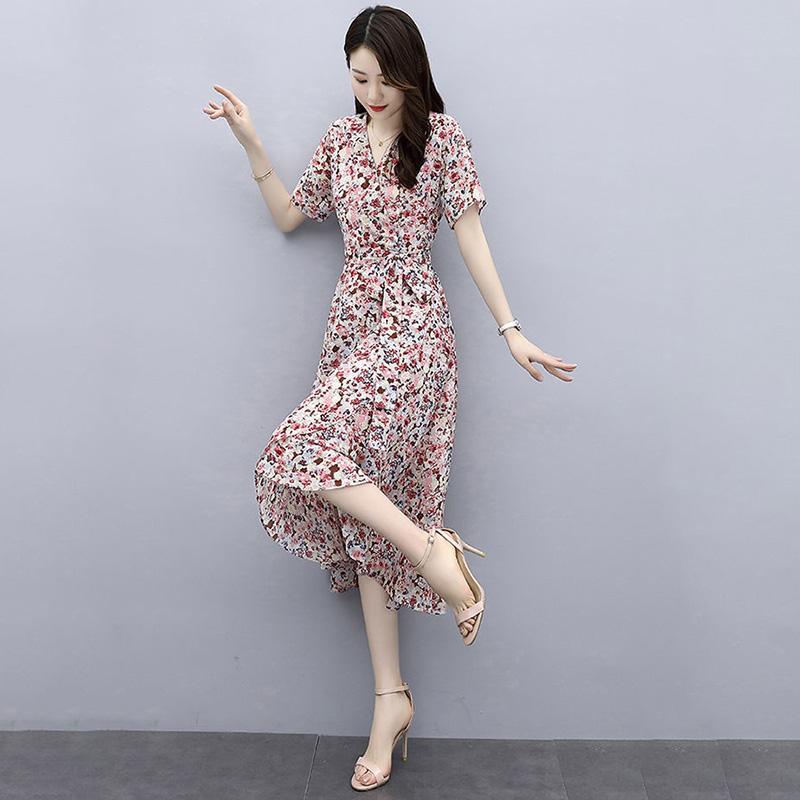 Шифоновое платье, женственное темпераментное, элегантное, с тонкой талией, длинное платье с французским цветочным принтом, может быть на шнуровке, утягивающее тонкое женское шифоновое платье