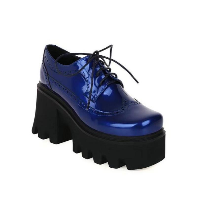 Весенне-осенняя обувь, женские туфли из лакированной кожи на платформе, туфли-лодочки на высокой платформе и толстом каблуке, большой размер 34-43