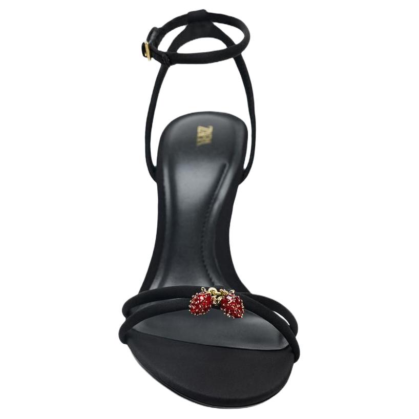 Zara Vintage Open-Toe Strap Sandals 10Cm Women Sandals Black 3311610800