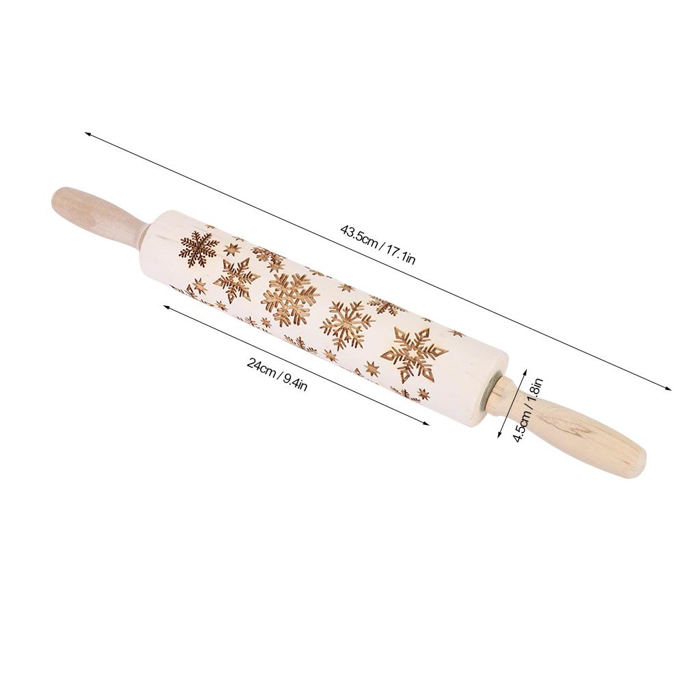 Christmas Wooden Rolling Pins Engraved Embossing Dough Pin with Snowflake Pattern Baking Tool