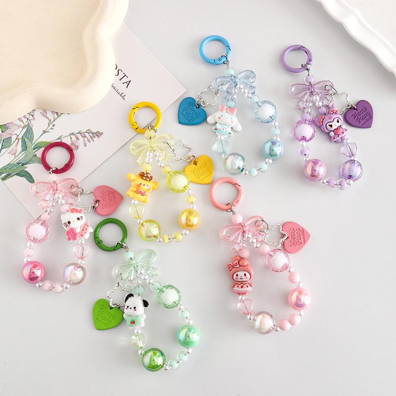 Цепочка для телефона Sanrio Хелло Китти Куроми Подвеска на рюкзак из бусин Милая брелок My Melody Ремешок для чехла мобильного телефона Шнурок Подарок для девочки