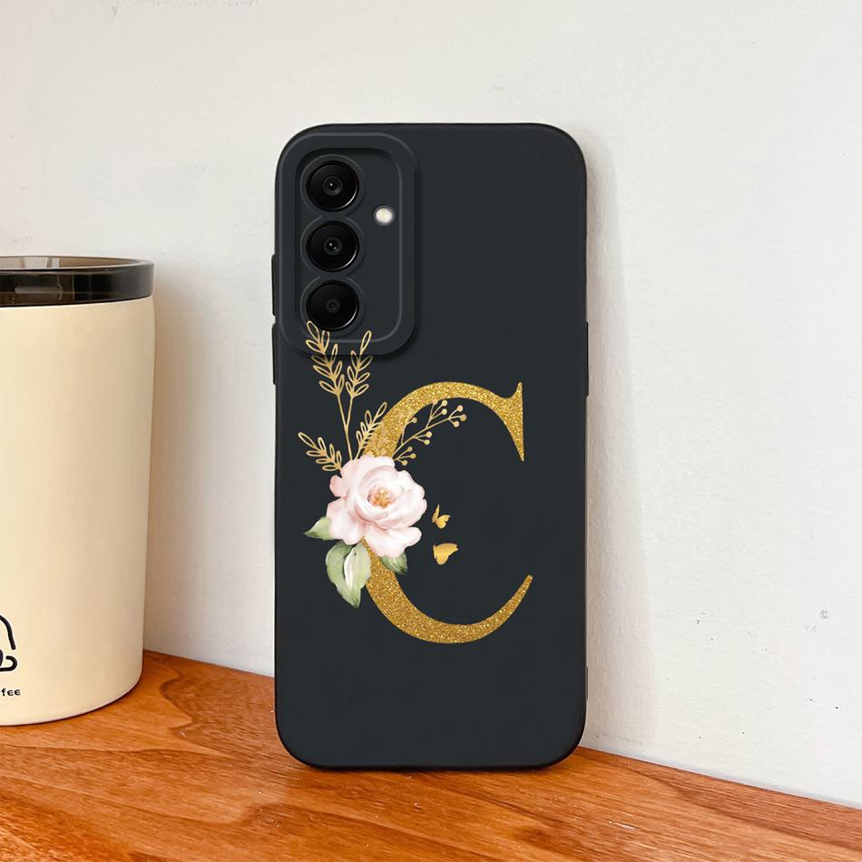 Flower Letters Case For Samsung Galaxy A17 A07 A37 A57 Couple Bumper Soft Liquid Silicone Anti Slip Phone Protective Cover Coque