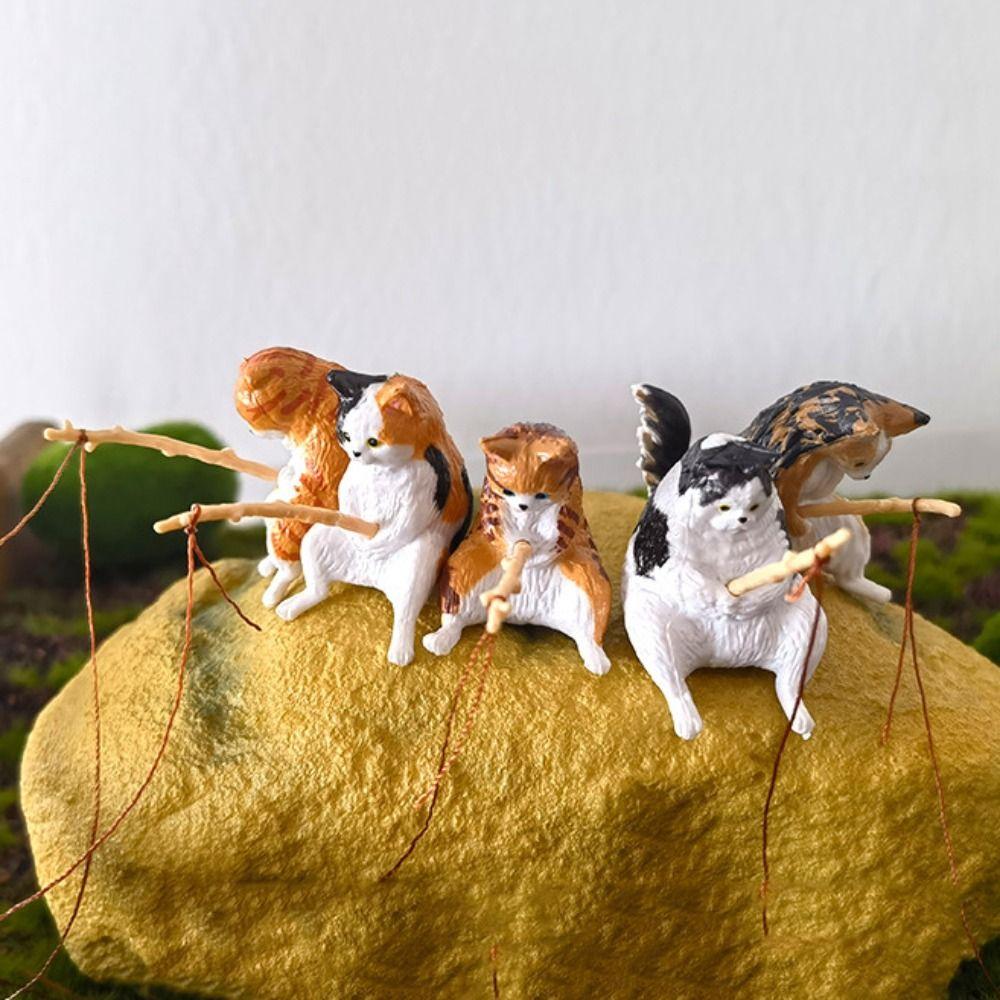 Craft Micro-landscape Kitten Fishing Ornament Miniature Figurines Fish Tank Ornaments Cat Statue