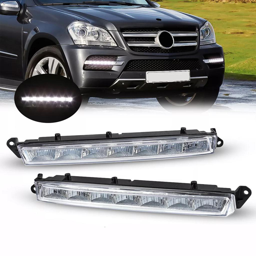 Для Mercedes GL320 GL350 GL450 2007-2013 Светодиодные дневные ходовые огни / противотуманные фары, пара, с прозрачным стеклом
