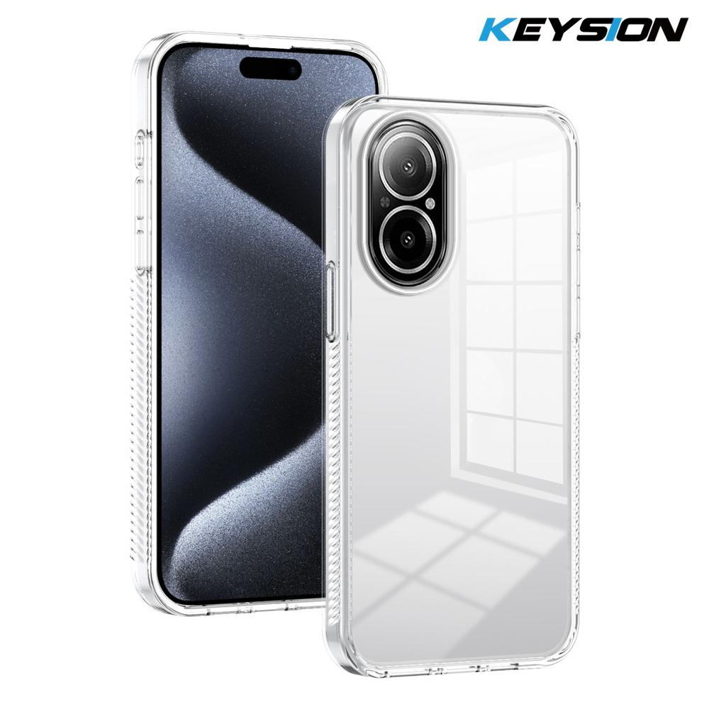 KEYSION Прозрачный чехол для Realme C67 4G Мягкий ТПУ+ПК Противоскользящий HD Прозрачный Ударопрочный Задняя крышка телефона для OPPO Realme C67