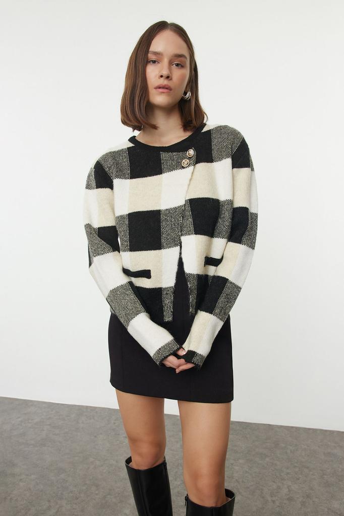Women's Fashionable Stylish Cardigan Black Soft Textured Coat Look Knitwear Cardigan