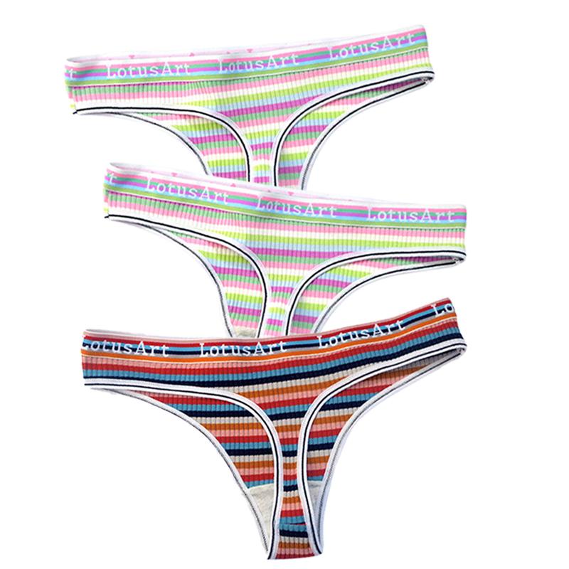 YOUULAR 3 шт./лот, модные женские хлопковые бесшовные стринги, сексуальное красочное полосатое нижнее белье, трусики, стринги, женское нижнее белье, нижнее белье M-XL