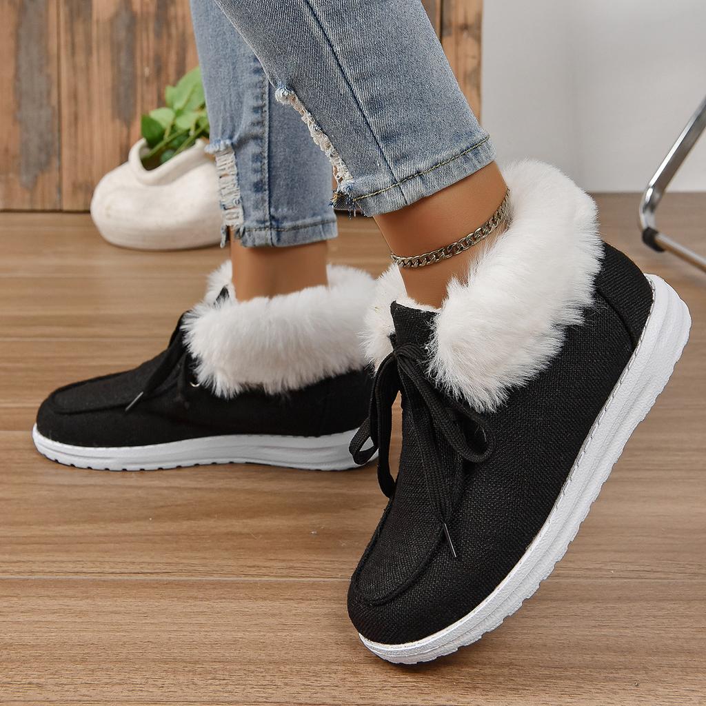 Plus Size Women's Shoes Fall and Winter New Fashion Round Toe Lace-up Cotton Boots with Fleece Mouth Women's Cotton Shoes