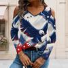 Plus Size Ladies V Neck Shoulder Cutout Long Sleeve Fashion Relaxed Tee
