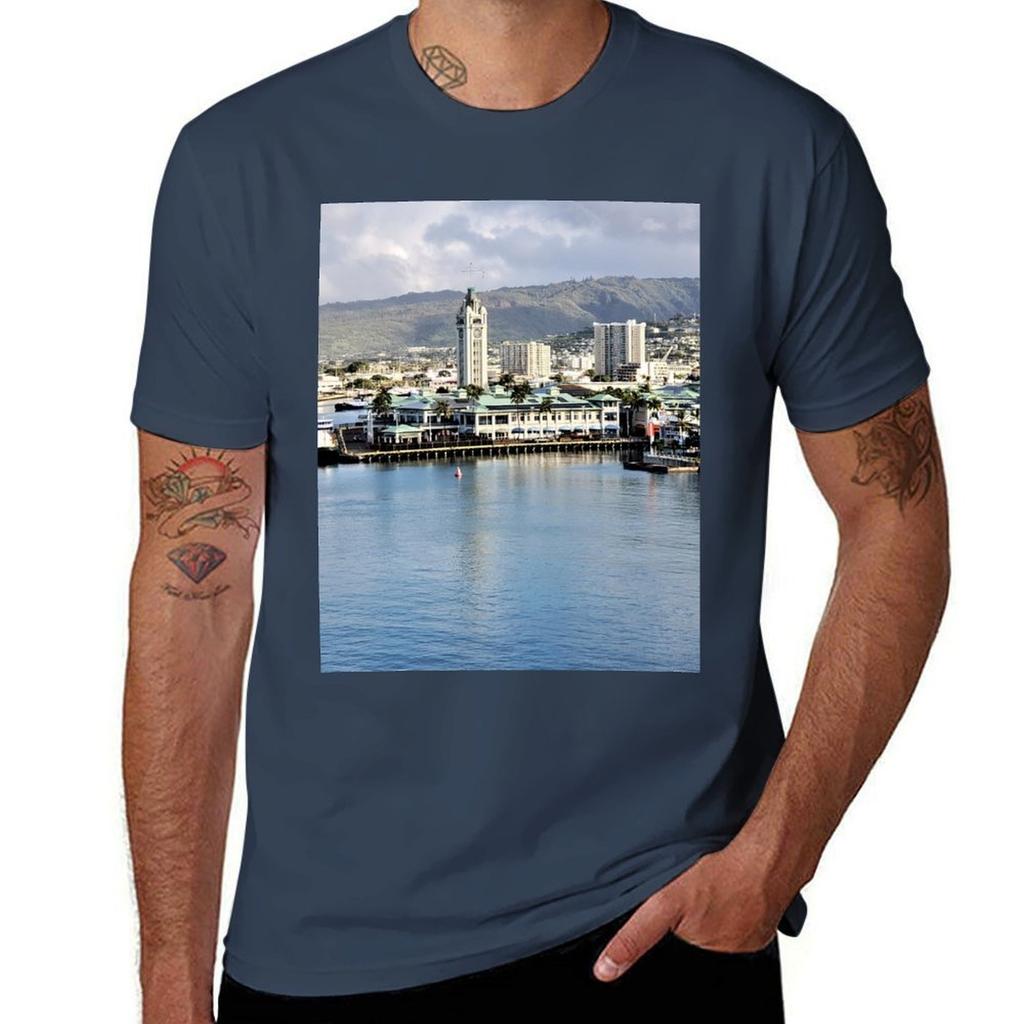 Honolulu Harbor Aloha Tower Tshirt High Elasticity Sports Tshirt