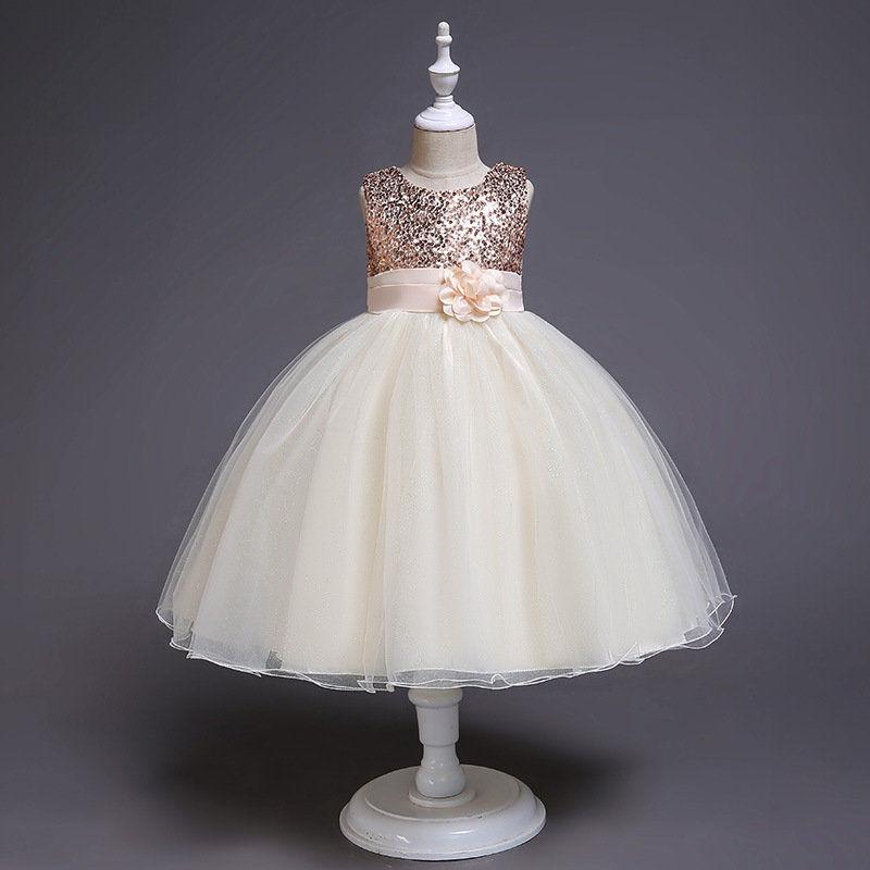 5-14yrs Baby Girl Flower Sequin Dress High Quality Party Princess Dress Children Dress