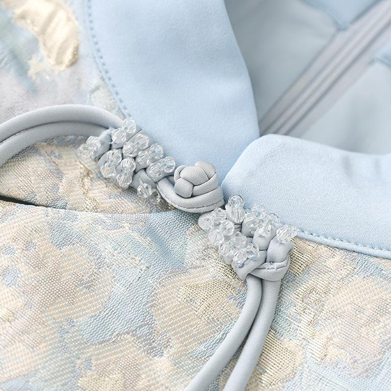 Spring New Arrival Gold Silk Jacquard Slim Waist Dress - Women's Fashion