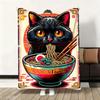 Black Cat Ramen Soft Flannel Blanket  Oversized Warm SkinFriendly Throw for Sofa Bed Office Travel  Winter Comfort