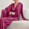 New Satin Silk Pajamas Low-cut Sexy Pajamas for Women Single-breasted Long-sleeved Wide-leg Pants Trousers Suit