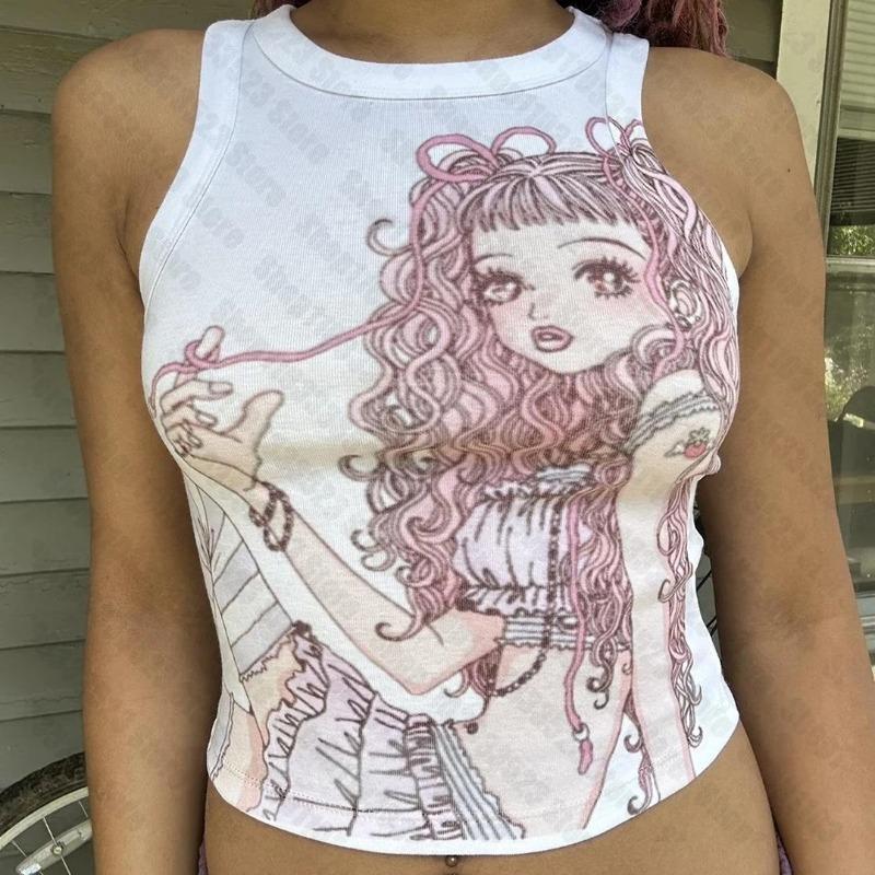 VAYLA Готическая Эстетика E-girls Графика Харадзюку Женский Топ-майка Женские Гранж Укороченные Топы Одежда в Стиле Y2k Готический Стиль Y2k Панк Кроп-топ