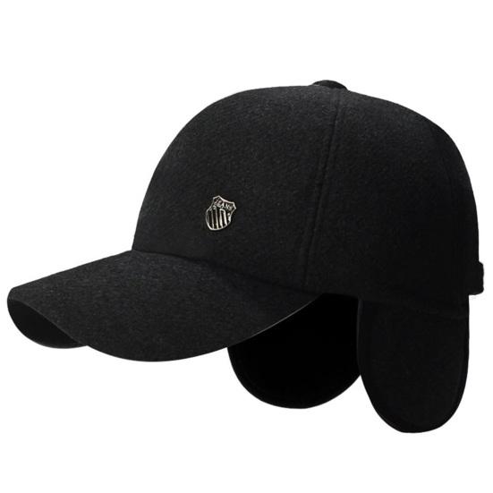 Men Winter Baseball Hat Long Brim Solid Color Windproof Cold Resistant Ear Protection With Earflap Cold Weather Father Outdoor Cap