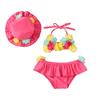 Infant Girls Three-piece Bathing Suit, Flower Halter Neck Swimming Tops, Bottoms and Sun Protection Cap