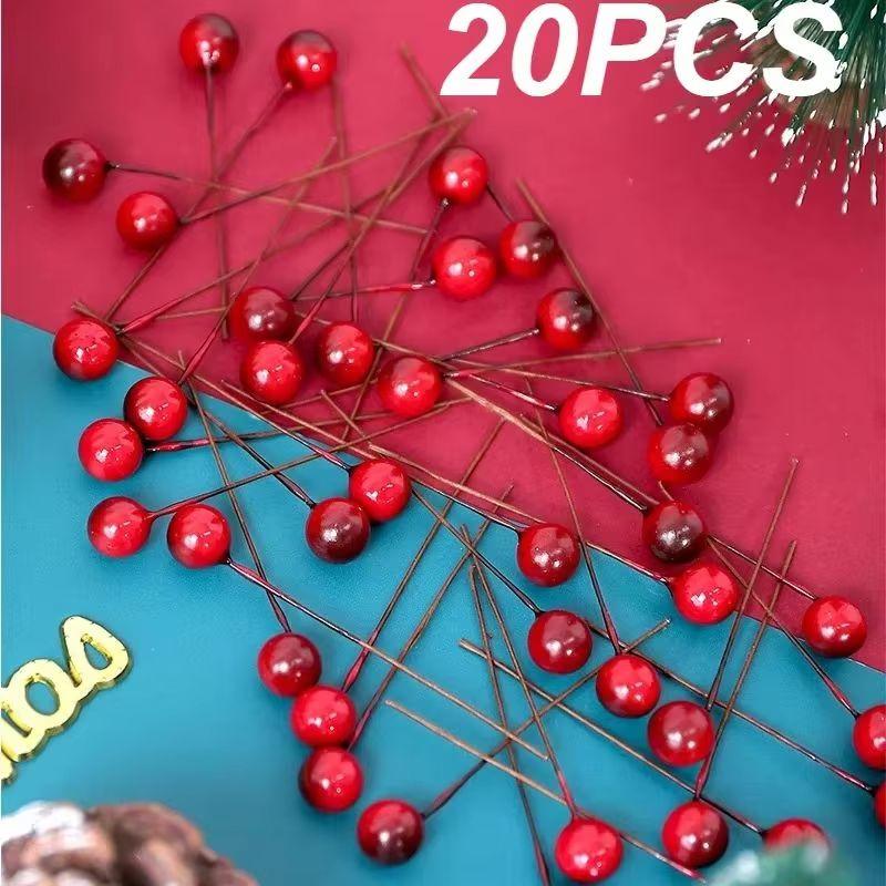 20/10PCS Christmas Wine Red Berry Artificial Xmas Decor Froth Vivid Holly Berries Home Decoration New Year Party Accessories