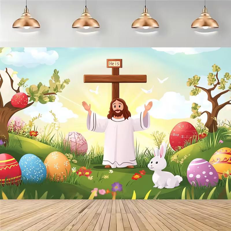 2D Cartoon Jesus Easter Backdrop for Children's Church & Classroom