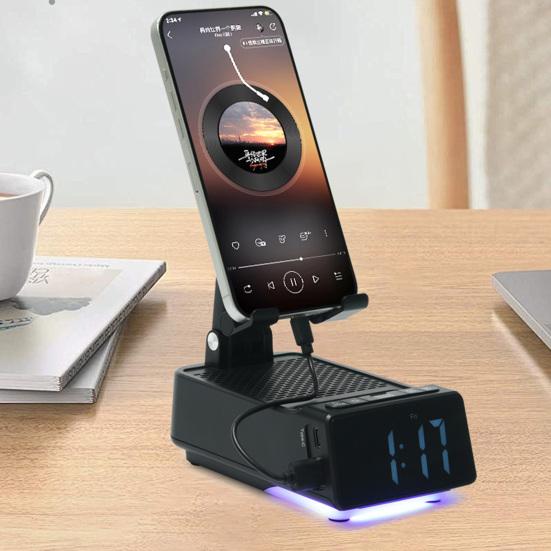 Подставка для настольного телефона с Bluetooth-совместимым динамиком, складной аккумуляторный будильник, таймер, регулируемый угловой держатель для всех телефонов и планшетов
