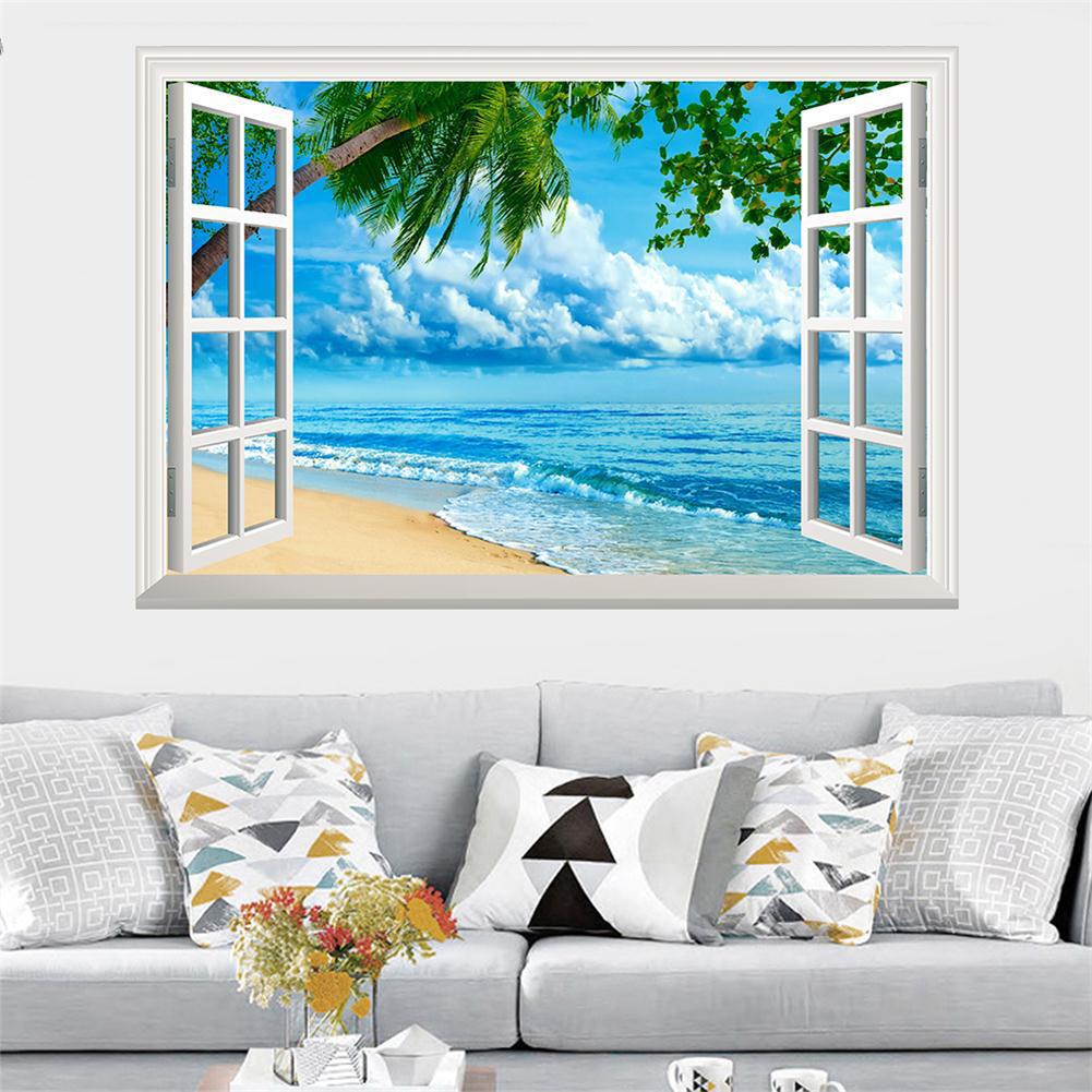 Современные Летние Пляжные 3D Наклейки На Стены Приморский Пейзаж Съемные Обои Вид Из Окна Наклейки Наклейки Украшения Дома