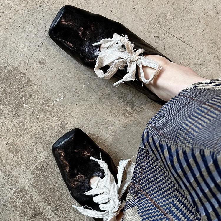 Версия из коровьей кожи~ ретро литературные туфли-лодочки с квадратным носком на толстом каблуке, на шнуровке спереди, уличные, темпераментные кожаные туфли-лодочки для женщин