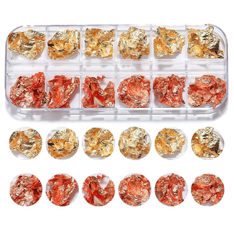 12 сеток/коробка, металлическая фольга для ногтей, алюминиевая бумага, украшения для дизайна ногтей, золото, серебро, розовое золото