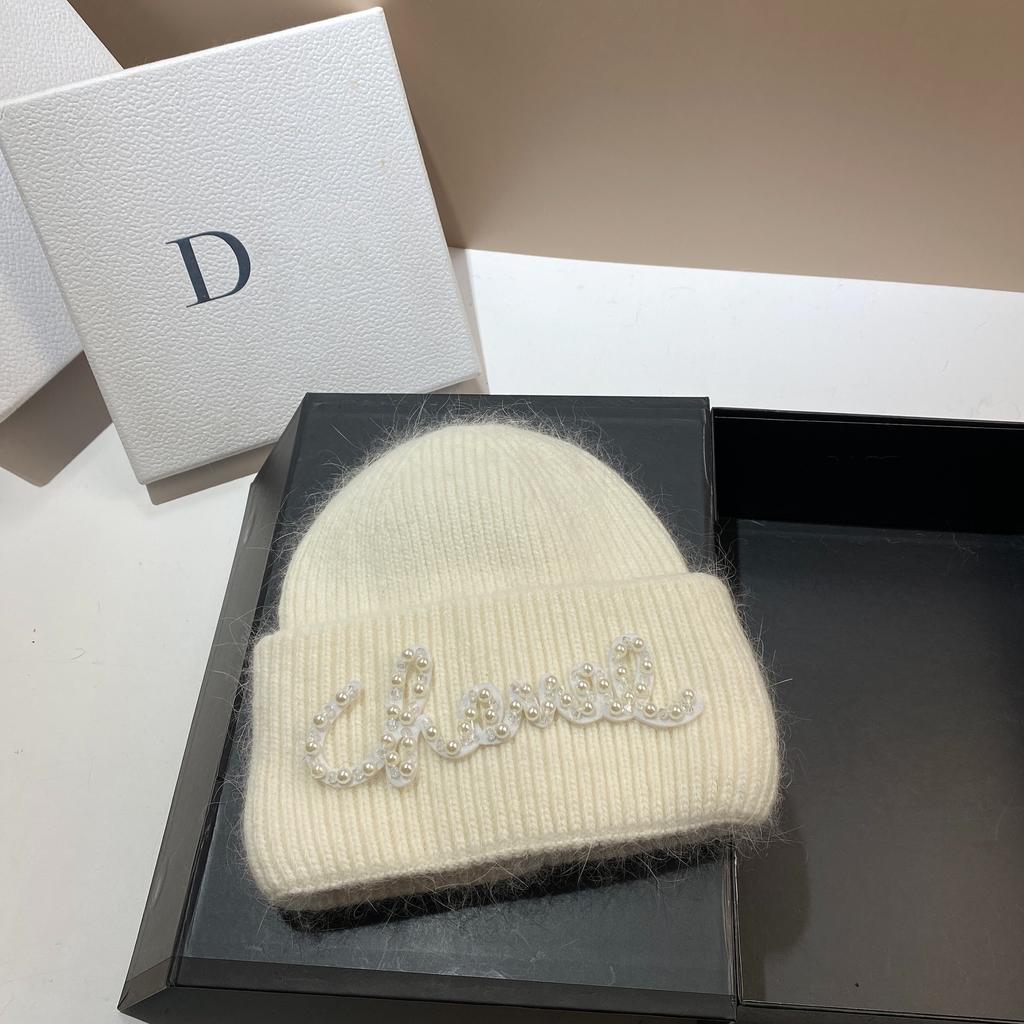 Жемчужная Шляпа Кроличий Мех Теплая Вязаная Шапка Женская Модная Зимняя Холодная Шапка Увеличить И Удлинить Двухслойные Края Шапка