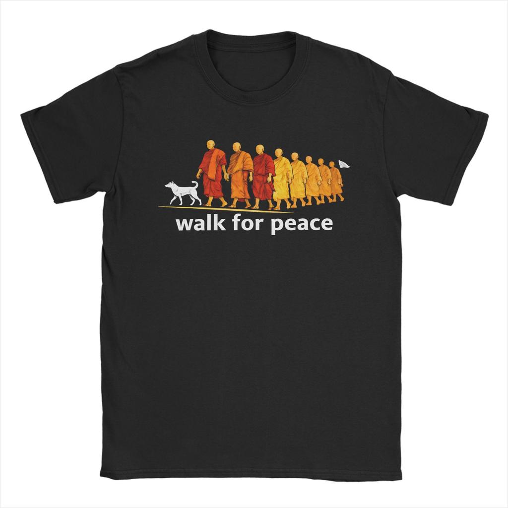 Buddhist Monks Walk For Peace Aloka Dog Cotton T Shirt For Unisex Summer ONeck Leisure Tee Shirt Oversized Dropshipping Tops