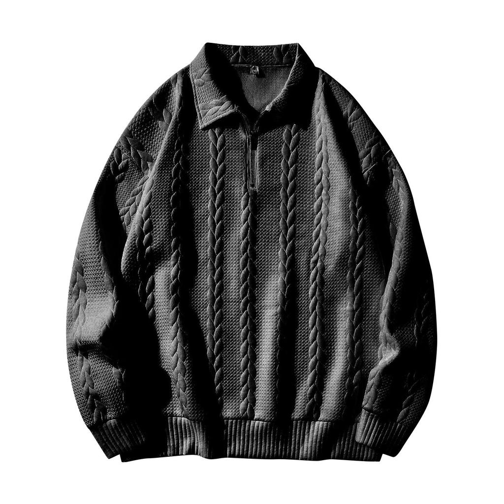 Мужская зимняя однотонная повседневная толстовка с длинным рукавом и круглым вырезом на молнии