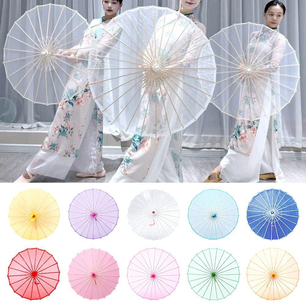 Translucent Silk Dance Umbrella Solid Color Chinese Bamboo Umbrella Outdoor Performance