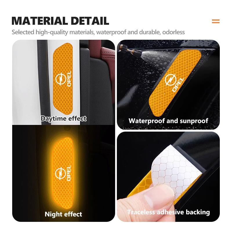 4pcs Reflective Car Door Sticker Safety Open Warning Tape Decal For Opel ADAM ASTRA J K CORSA E INSIGNIA MOKKA VIVA Meriva