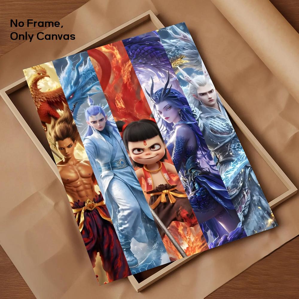 Chinese Anim Nezha Painting Calligraphy HD Canvas Poster living room bedroom bar aesthetic decoration
