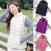 Winter Women Vest Coat Thickened Padded Zipper Closure Stand Collar Sleeveless Solid Color Winproof Heat Retention Outdoor Down Waistcoat