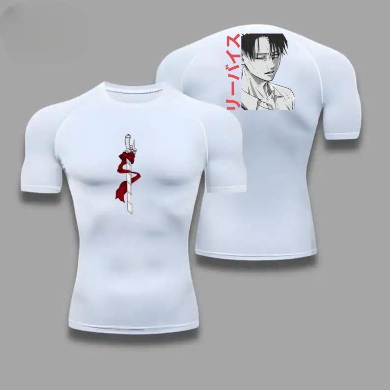 Men Compression Shirt Workout Quick Dry Levi Ackerman Print Top Breathable Sweat Absorbing Fit Fitness T-Shirt Sweat-Resistant