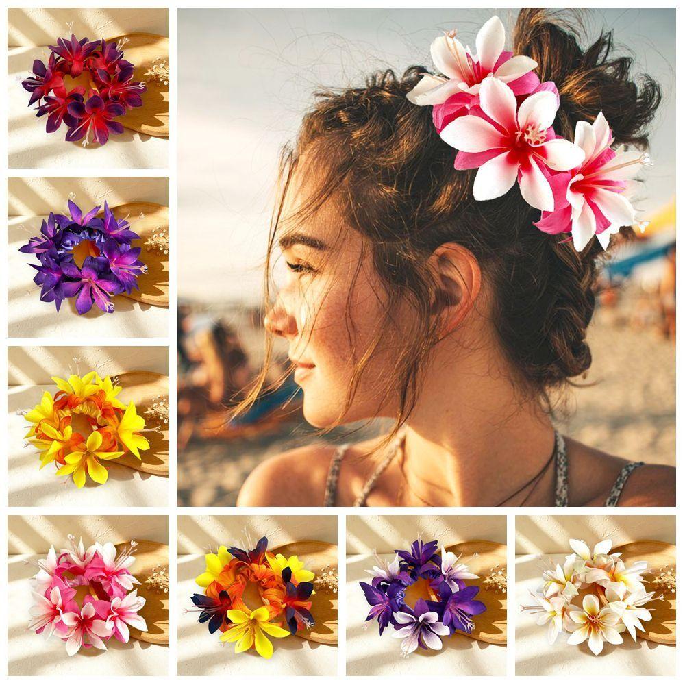 Fabric Floral Hair Tie Lightweight Plumeria Hair Accessory Luau Party